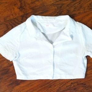 Romwe white button up collared crop size M